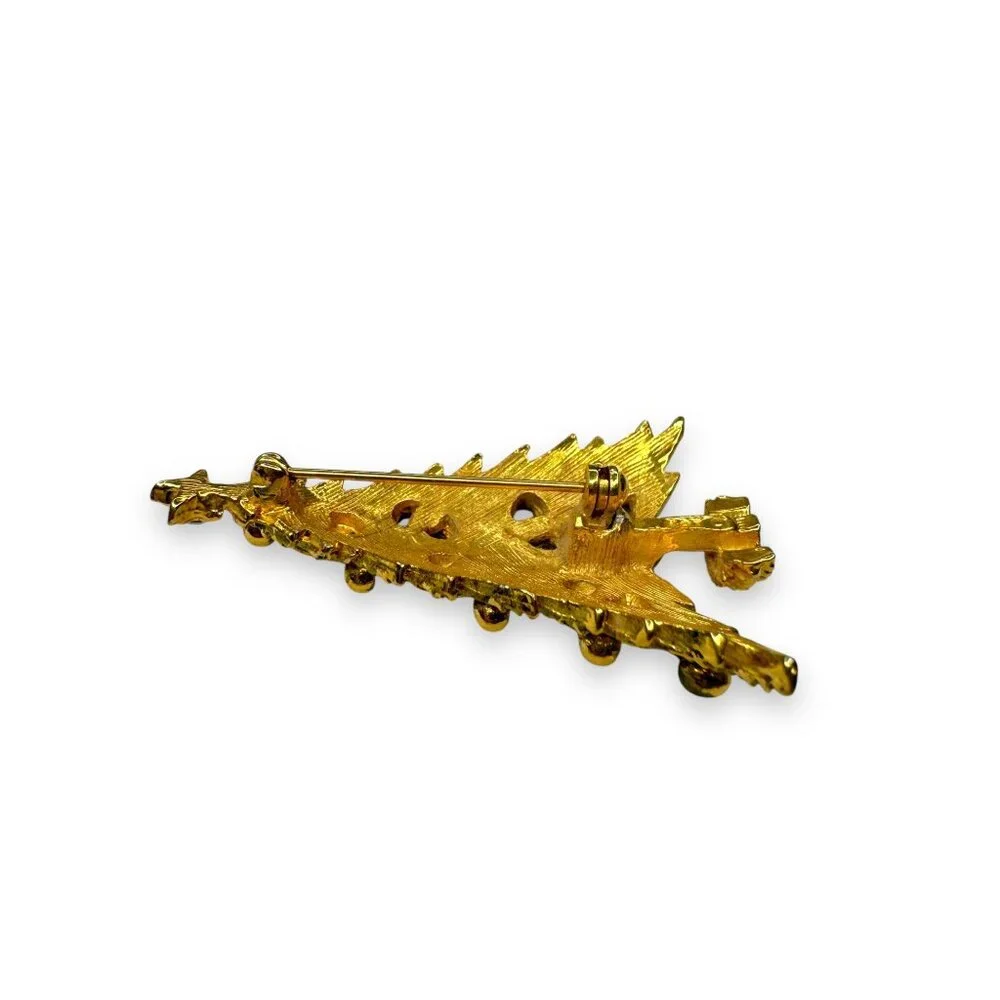 Mode Art Arthur Pepper Christmas Tree Brooch Pin Gold Tone Rhinestone Accents